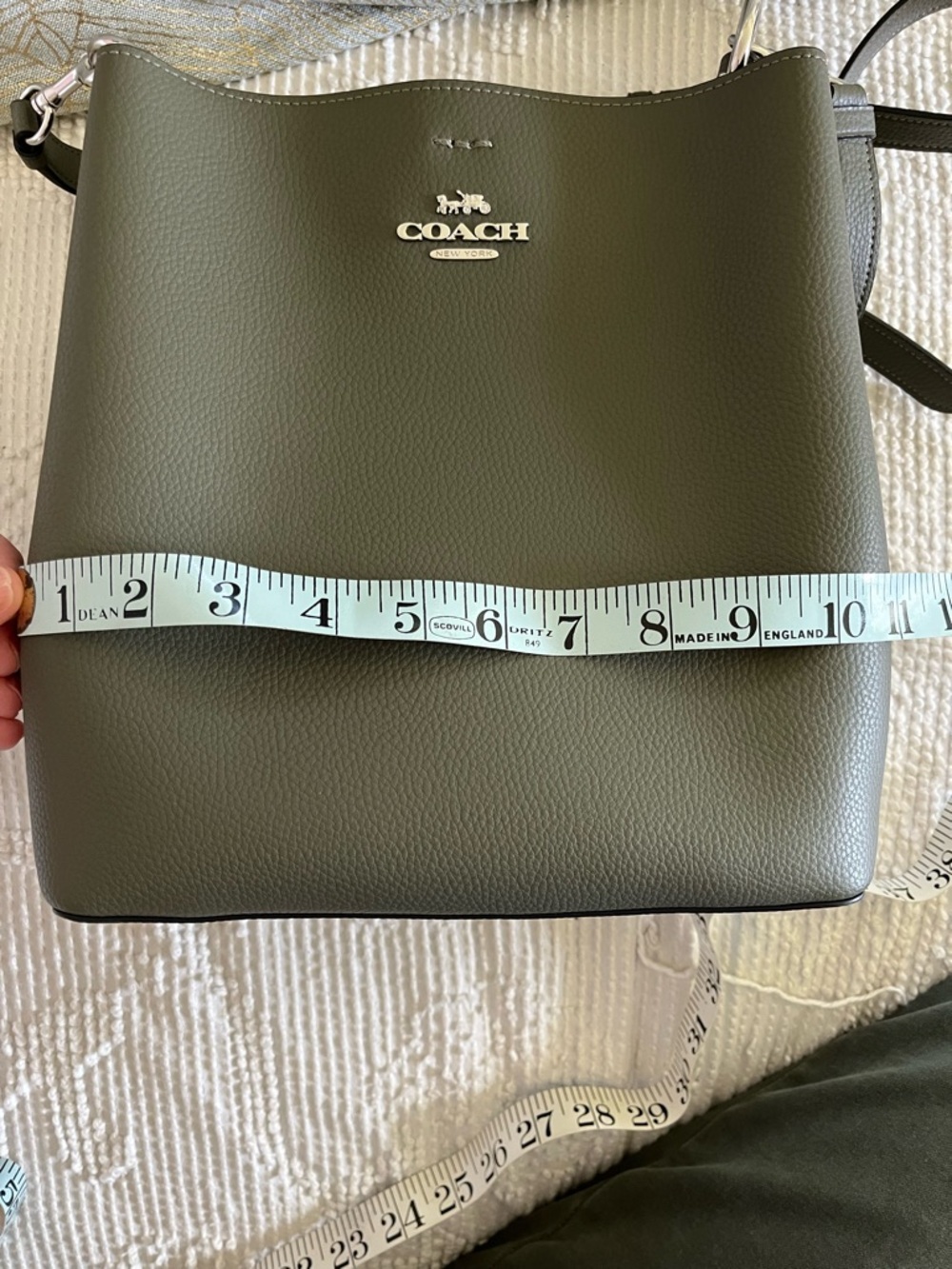 Coach Olive Green Pebbled Leather Shoulder Bag with Silver Logo - Picture 9 of 10